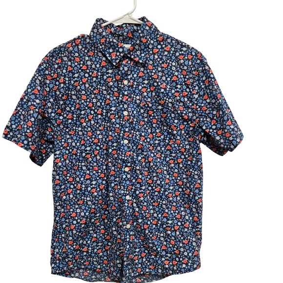 Free Assembly Other - Free Assembly Mens Small Navy Blue Floral Cotton Linen Short Sleeve Button‎ Down